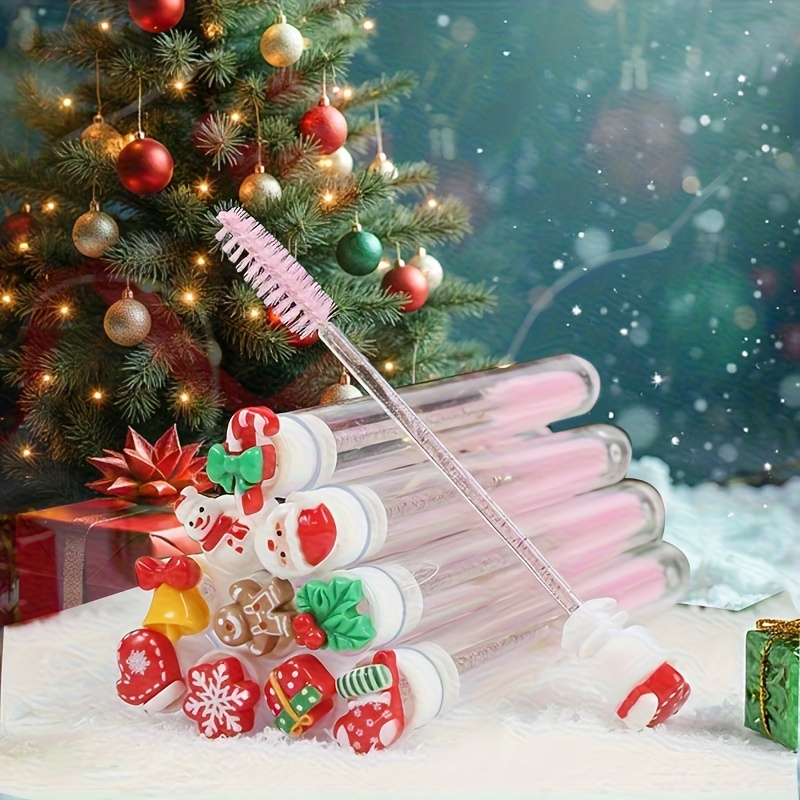 Beauty Makeup Design - 10-teiliges Weihnachts-Wimpernpinsel-Set – Mascara-Zauberstab im Weihnachtsmann-Schneeflocken-Design,